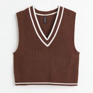 NWT H&M Brown/White V-neck Cropped Sweater Vest
